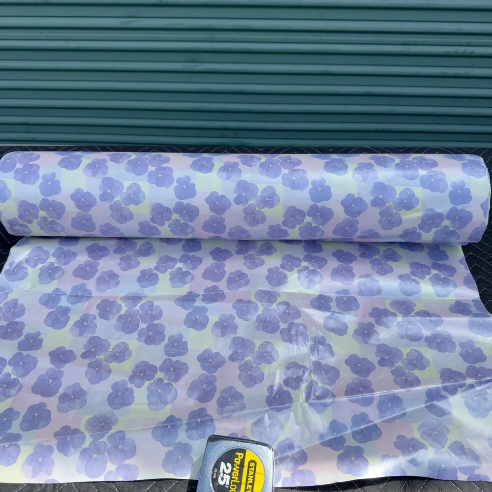 Vintage Purple Pansy Floral Gift Wrap Roll Pastel Checkered 30 Inch Wide